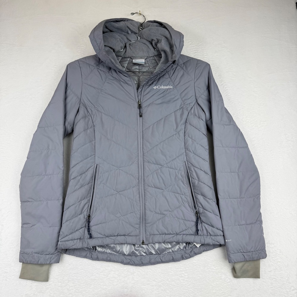 Columbia‎ Womens XS Omni-Heat Puffer Jacket Gray Quilted Hooded XS Thermal